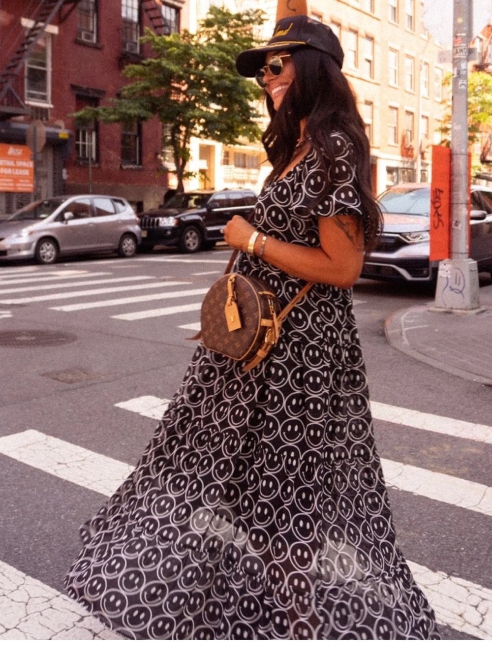 Dressed in lala smiley face maxi dress L black oversized
